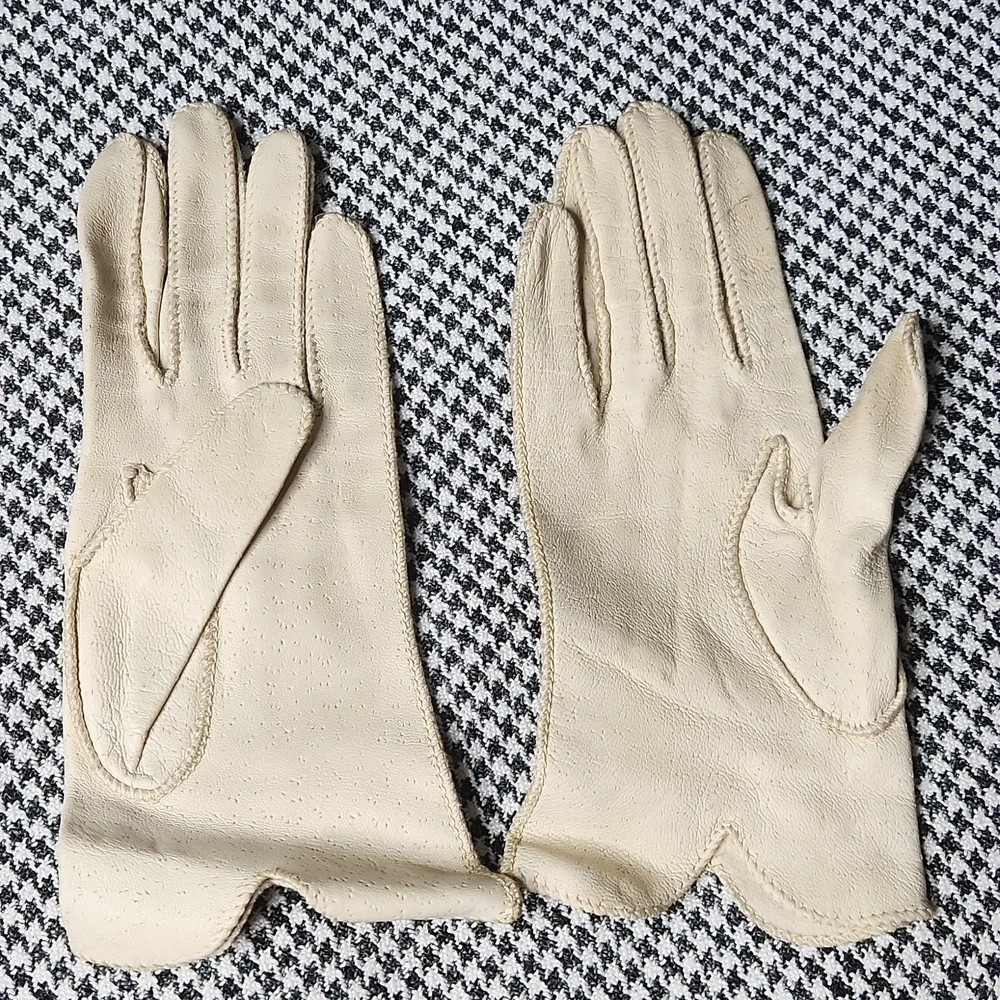 Vintage Midcentury White Leather Kink Dom Pin-Up Goth Vamp Formal Gloves